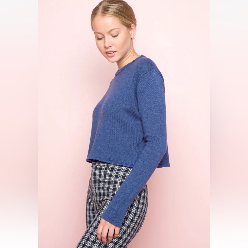 brandy melville blue cropped Francesca sweater in a wool blend